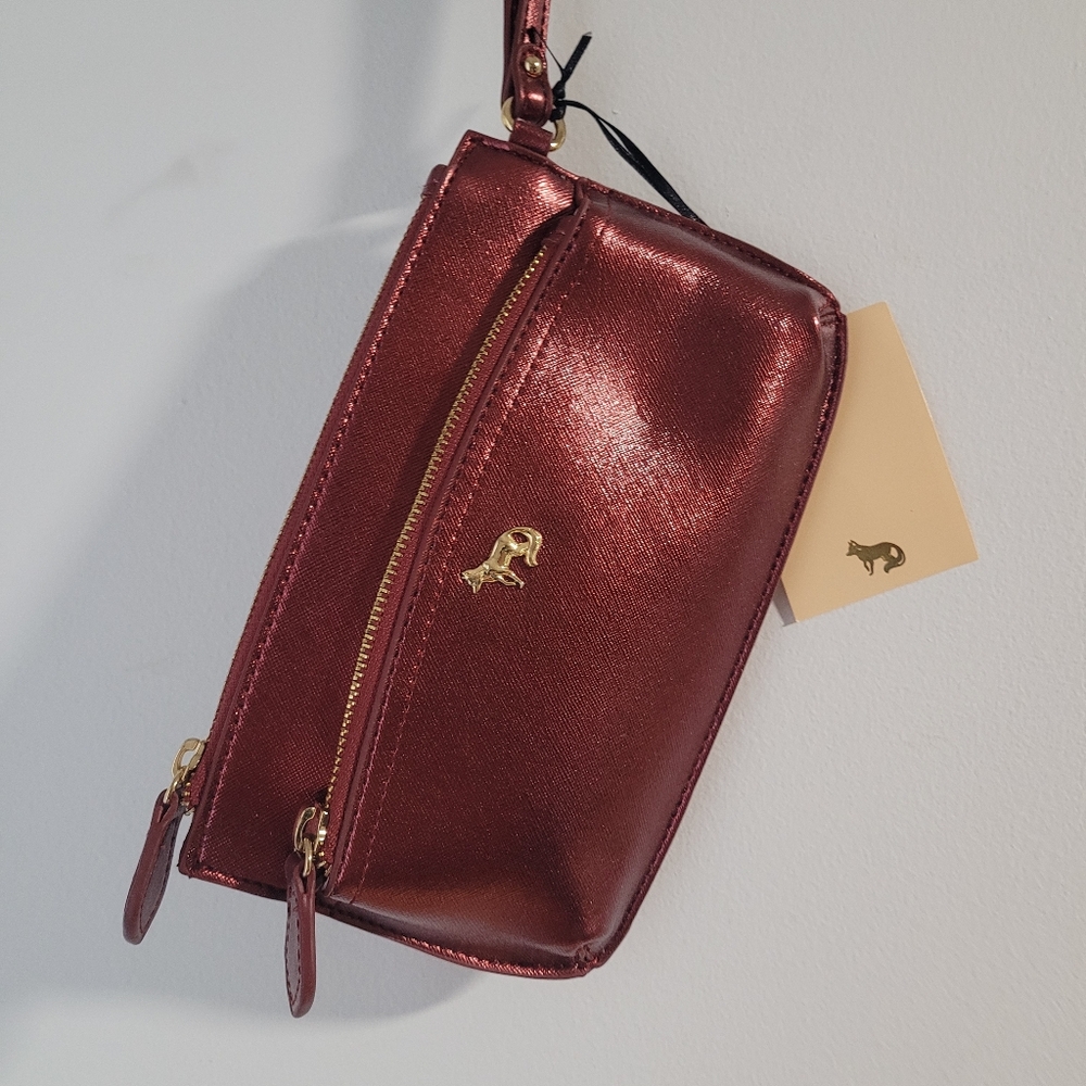 Emma Fox Metallic Burgundy Wristlet with Gold Hardware